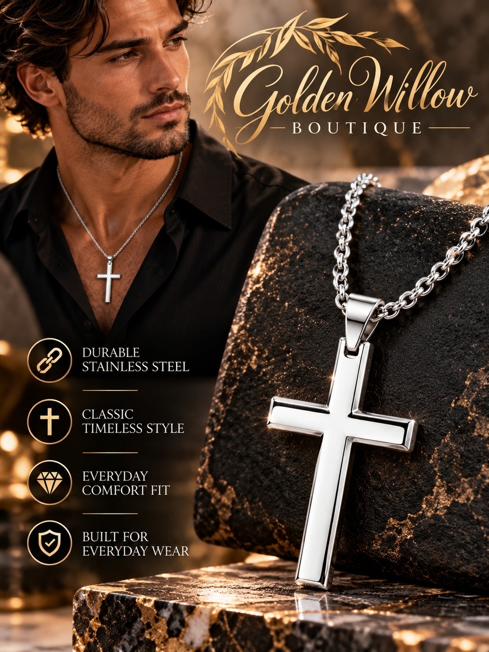 Men’s Cross Pendant Necklace — Silver